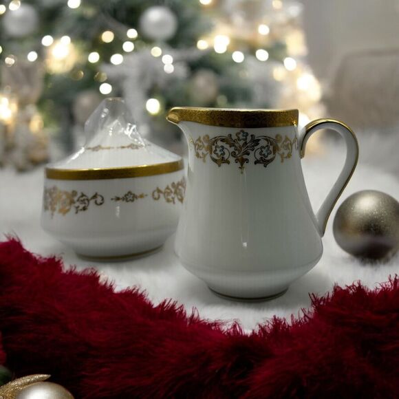 Mikasa COLONY GOLD Fine China Sugar Bowl And Creamer EUC JAPAN 5860 - Picture 1 of 8